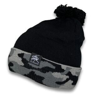 Thick Double Layered Beanie Camo Pattern Long Cuffed Ski Snowboard Hat with Pom